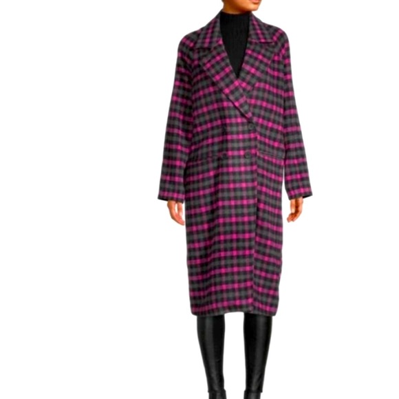 Avec Les Filles Plaid Double Breasted Coat Grey Black Pink. Size Medium. NWT. - Picture 12 of 12